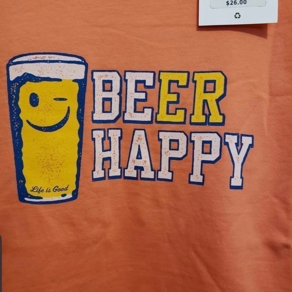 Life Is Good Orange “Beer Happy” Top T-shirt Large Bonus Jewelry included ‼️‼️) - Picture 6 of 8